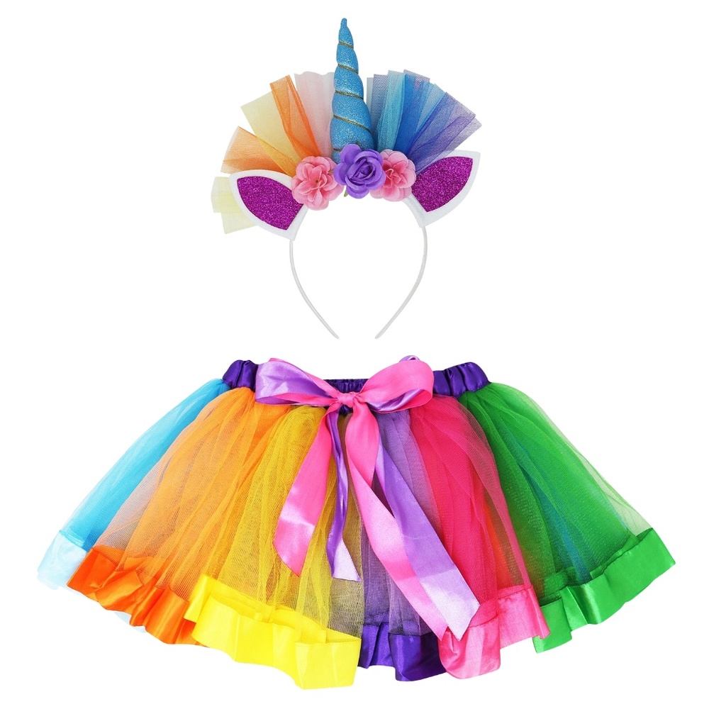 Kids Girls Tutu Skirt With Unicorn Headband
